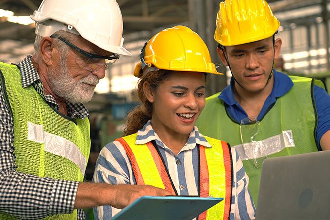 Construction team training new member